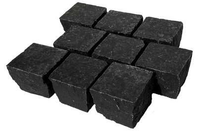 Steingröße 10x10x6 cm -- schwarzes Basalt Kopfsteinpflaster gesägt - Zierkiese.de